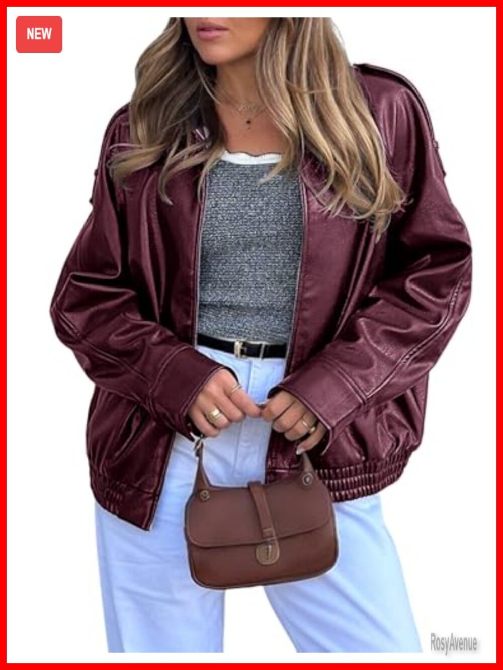 Women's Oversized Faux Leather Zip Up Bomber Jacket Moto Long Sleeve